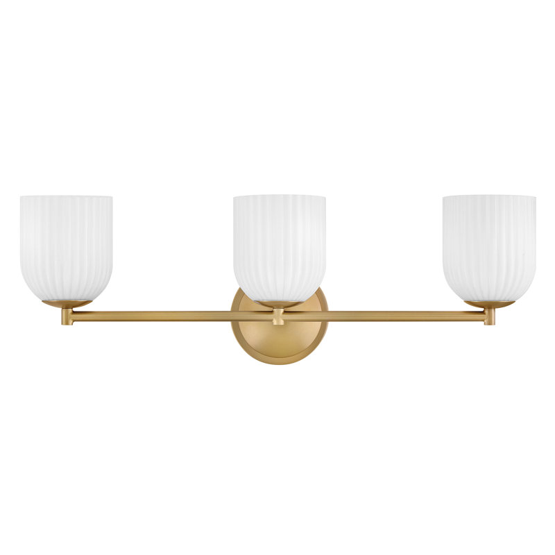 Sophisticated Three-Light Ribbed Glass Bath Vanity Light, White