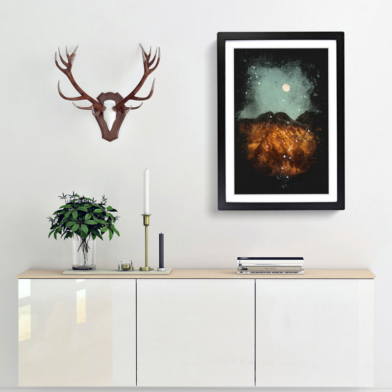 Moon Over The Mountains In Italy Paint Splash - Picture Frame Graphic Art, Black Framed, 33cm H x 24cm W x 2cm D