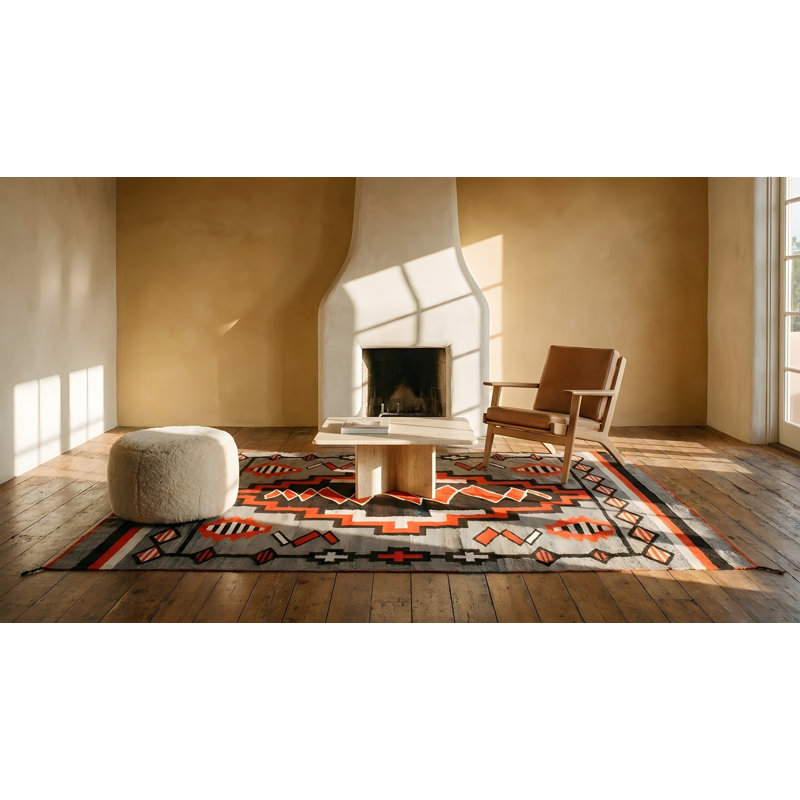 Artistic Bold Tribal Design Antique Native American Flatweave Navajo Rug