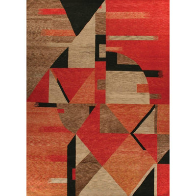 Nouvel Wool Geometric Area Rug in Red/Terracotta/Chocolate Brown/Ebony
