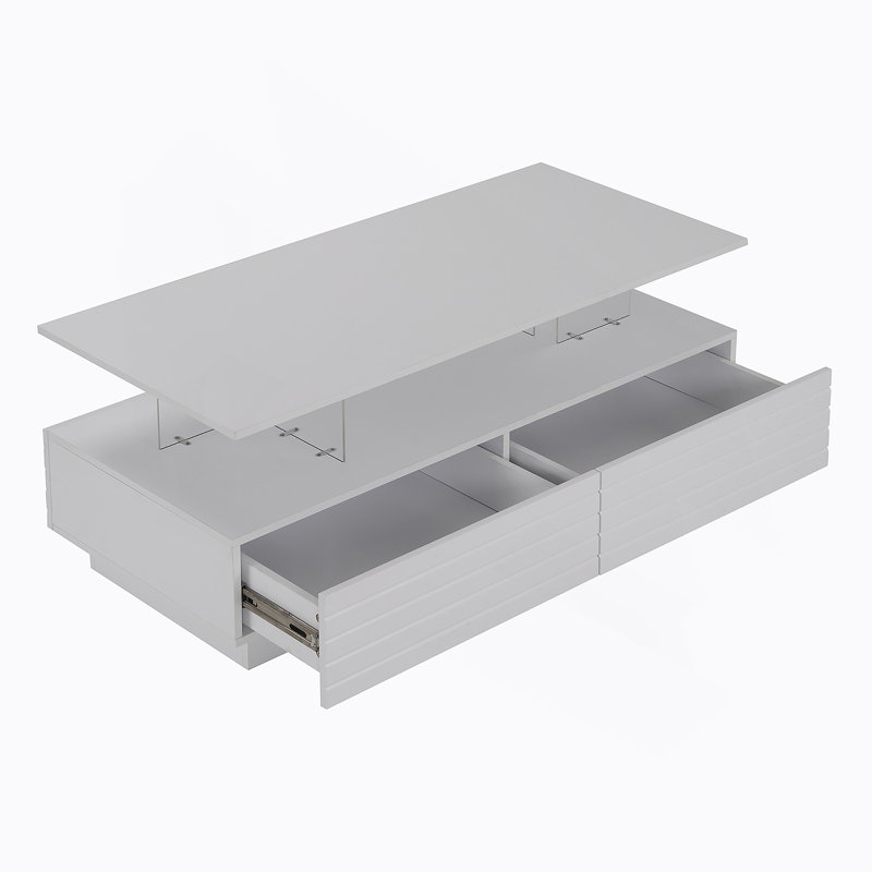 Table basse moderne à 2 tiroirs de 47,2 po à DEL moderne, Blanc