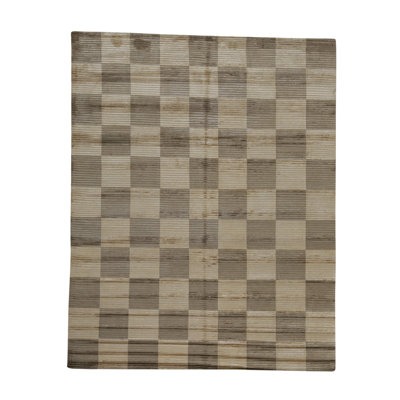 Tapis brun et beige de haute qualité noué à la main
