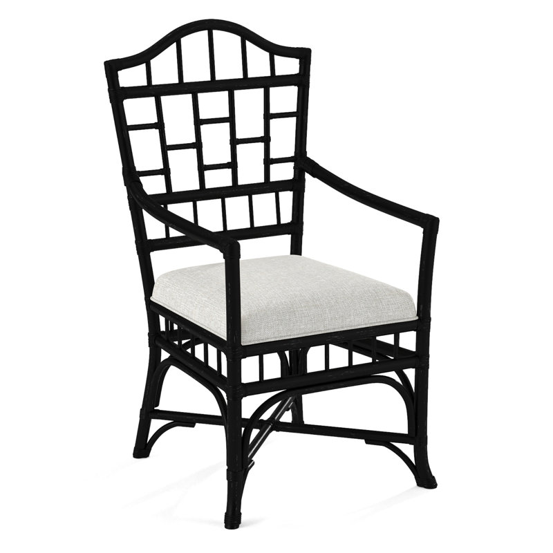 Chippendale Upholstered Arm Chair, Black, White Performance Fabric; 0851-94