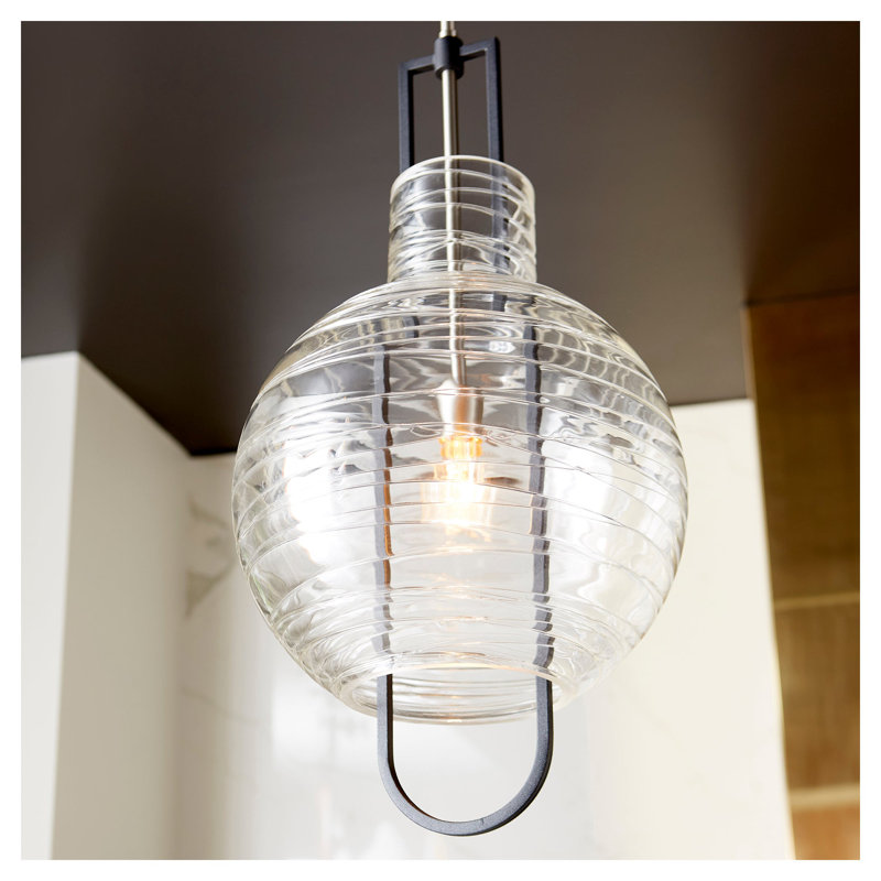Dinah 1 - Light Single Pendant, Noir w/ Satin Nickel, 18.75" H x 9.5" W x 9.5" D