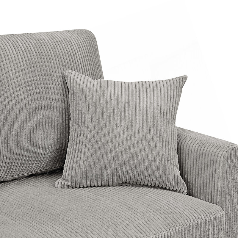 Causeuse rembourrée avec accoudoirs et coussins décoratifs, Light Grey Corduroy