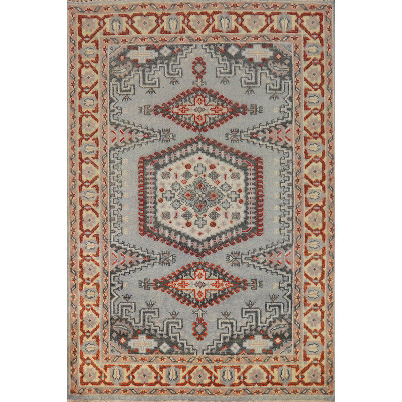 Tapis oriental gris à motif géométrique en laine gris 4 x 6