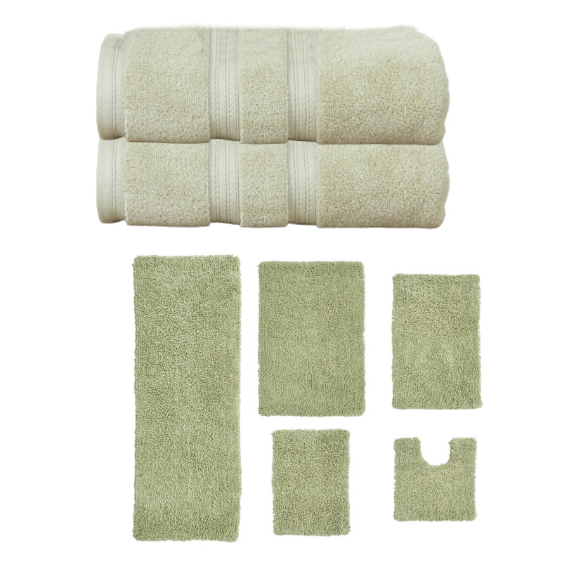 Ensemble de serviettes de bain 2 pièces et de tapis de bain 5 pièces Bruno Collection 100% coton doux (ensemble de 7)