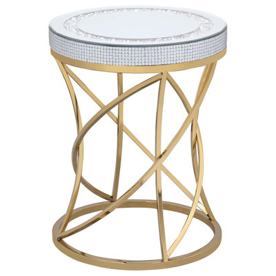 Yanaton Round Mirror Top Stainless Steel End Table Gold