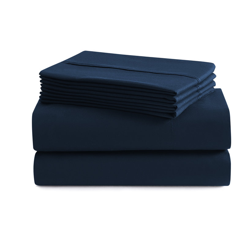 Luxurious Soft Microfiber Sheet Set with Bonus Pillowcases, Navy, Queen Sheet Set with 4 Pillowcases