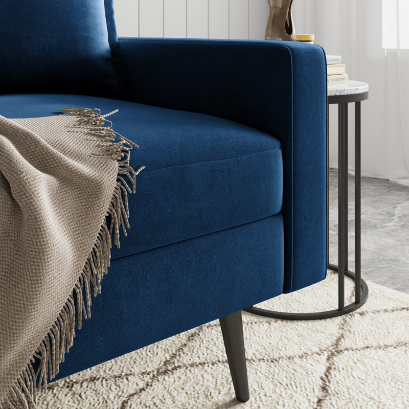 70" Velvet Square Arm Sofa, Space Blue Velvet, Black