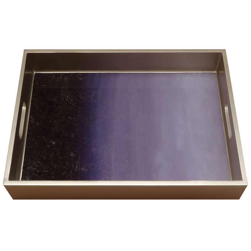 Handmade Reverse Painted Mirror Tray with Handles in Purple Ombre - Medium