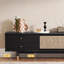 78.74" Black Solid Wood+Rattan+Brass TVStands-108634274