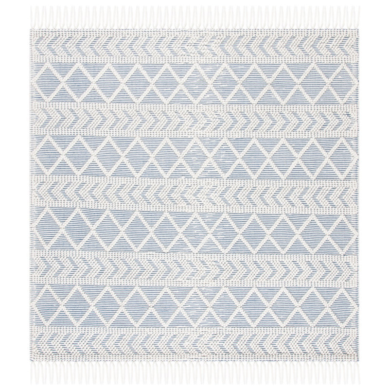 Natura Hand Loomed Wool/Cotton Southwestern Rug in Ivory/Blue, Square 6'