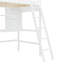 Lit mezzanine simple avec tablettes de rangement, bureau et échelle, blanc