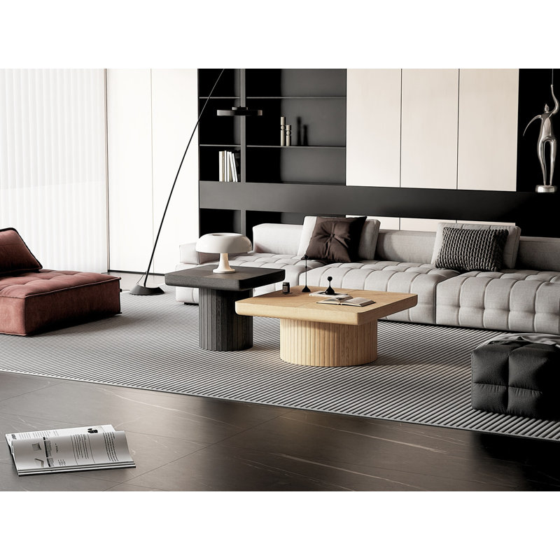 Ensemble de tables basses Modern Modern, Noir / bois naturel, Noir / Jaune