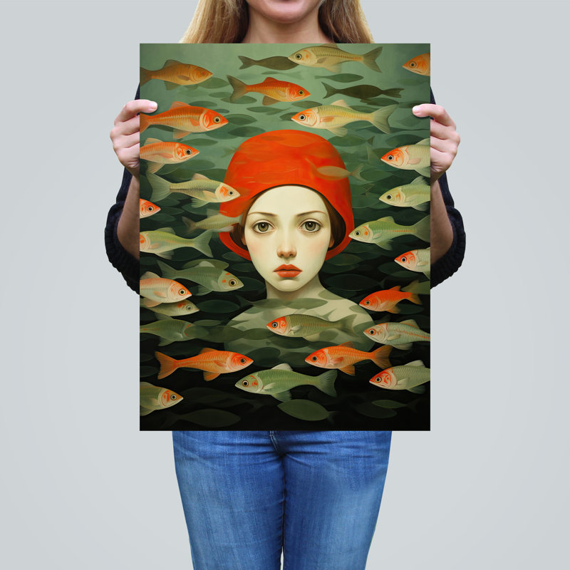 Wall Art Print Gone Fishing Goldfish Red Bathroom Living Room