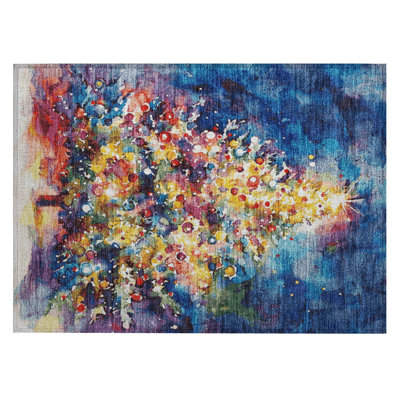 Machine Washable Indoor/Outdoor Christmas Tree Xhevrie Navy Rug