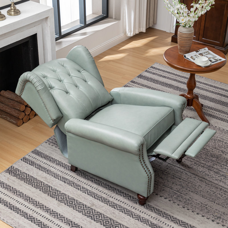 Aimee-Lea 31.5" Wide Genuine Leather Wing Chair Recliner, Gray