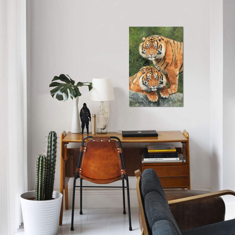 «Pair of Sumatran Tigers», impression sur toile, H 12 po x l 8 po x P 0,75 po, Pas de tapis, Toile tendue