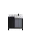 Ensemble de meuble-lavabo avec plateau en marbre gris château et robinet noir mat