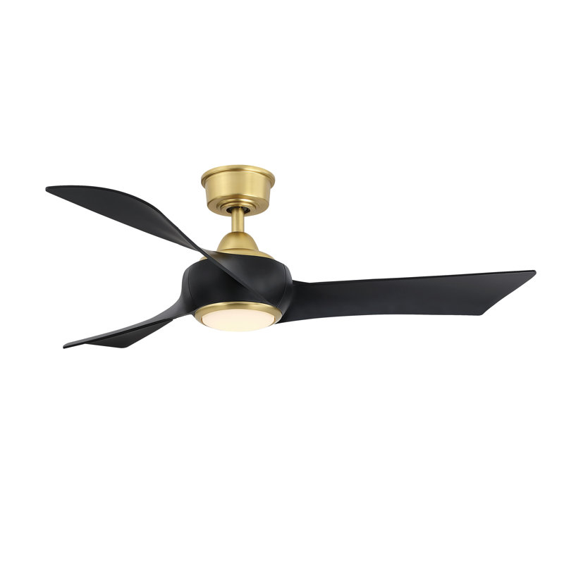 Wrap Custom 52 inch Indoor/Outdoor Celling Fan with LED CCT Select Light Kit - Brushed Satin Brass with and Black blades