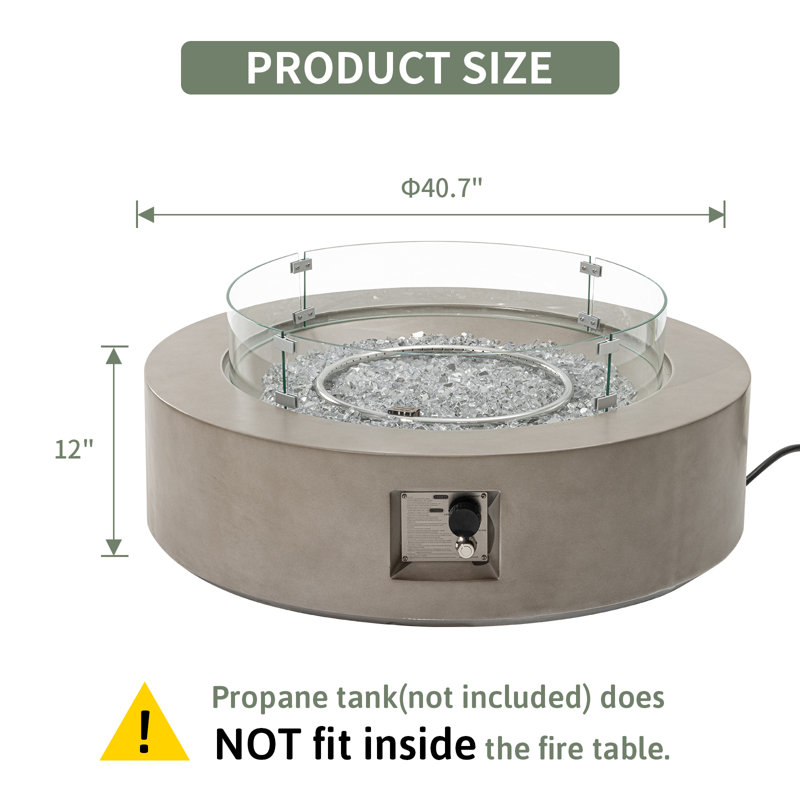 Outdoor Concrete Propane Fire Pit Table, Brown/Grey Fire Glass