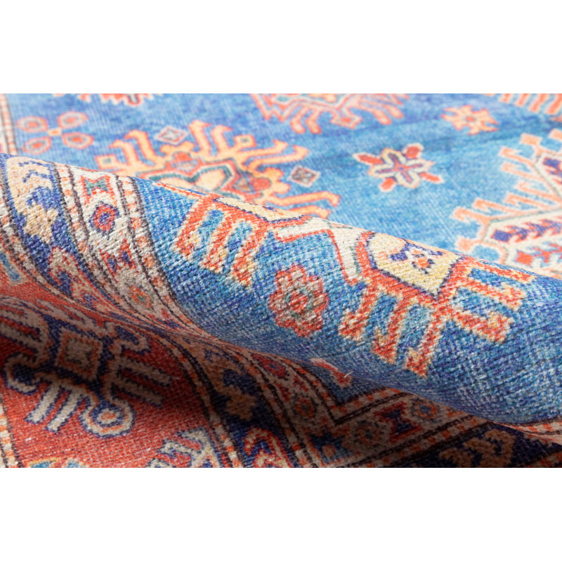 Tapis bleu / corail à motif floral Lyona, Rectangle 9 pi 6 po x 12 pi 6 po