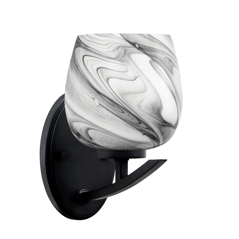 Kurve Downlight Wall Sconce With 6" Onyx Swirl Glass, Matte Black