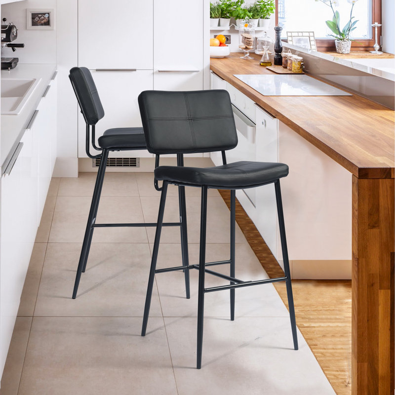 Yelton Upholstered Counter Stool with Metal Frame, Black