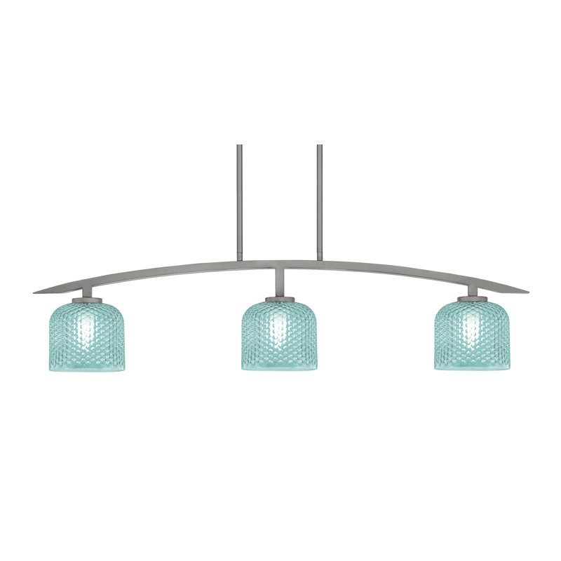 Luminaire pour îlot de cuisine 3 lumières kurve au fini graphite avec verre texturé de 6 po, Bleu sarcelle