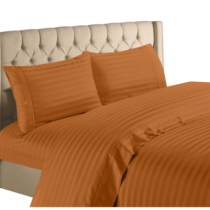 Hampton Egyptian Cotton Striped Sheet Set, Twin XL Sheet Set with 1 Pillowcase, Spice