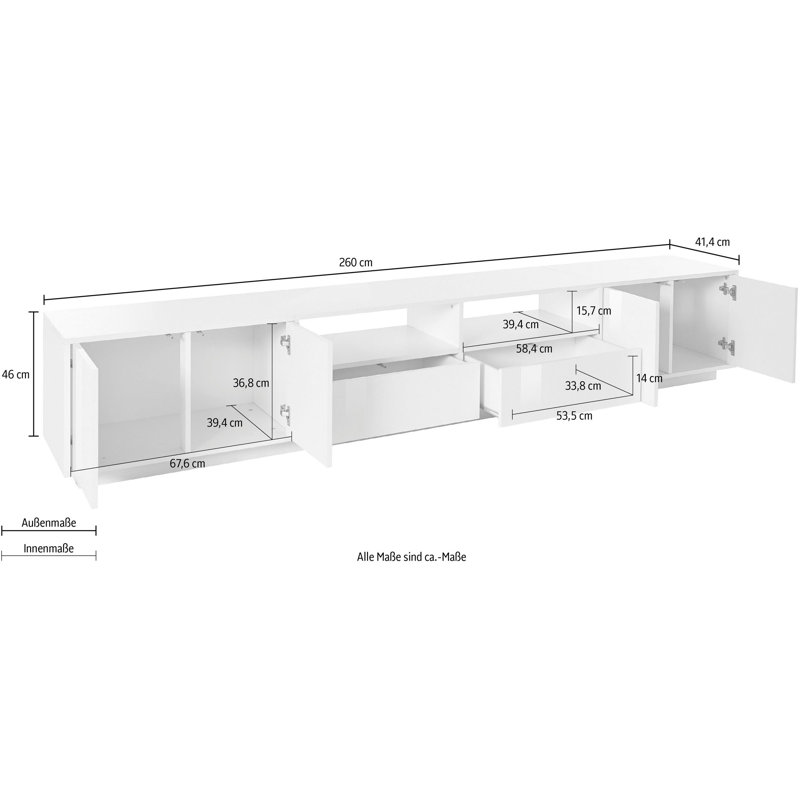 Luigi Unfinished TV Stand for TVs up to 88", White Glossy/Walnut