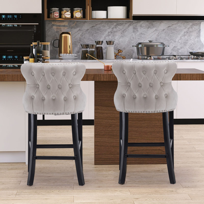 Velvet Counter Height Bar Stools, White