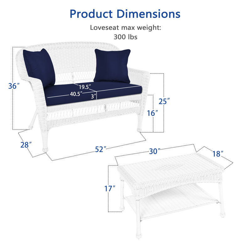 Nathanael 2 - Person Patio Conversation Set with Cushions, Blue, White