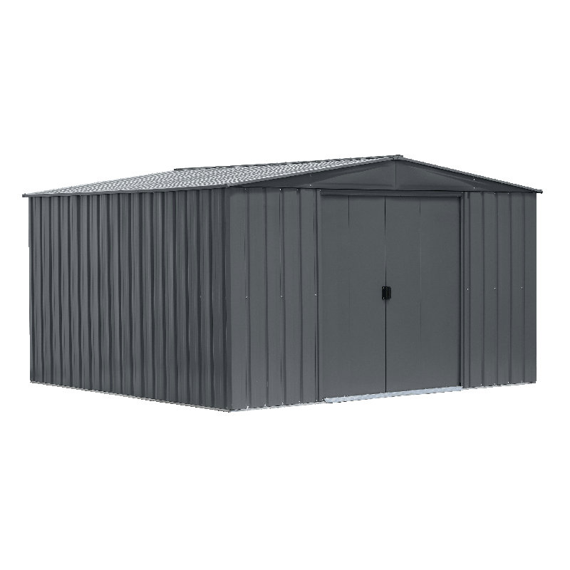 Essential 10X10 Steel Shed Charcoal, Gray, 69.63" H x 123.25" W x 117" D