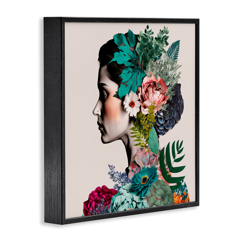  «Blooming Flowers Visage», estampe numérique encadrée par Incado, H 12 po x l 12 po, Giclée encadrée noir minuit