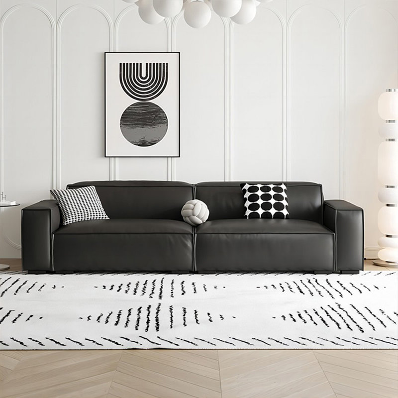 Canapé modulaire noir en cuir véritable, 3, 29,13 po H x 102,36 po l x 37,4 po P