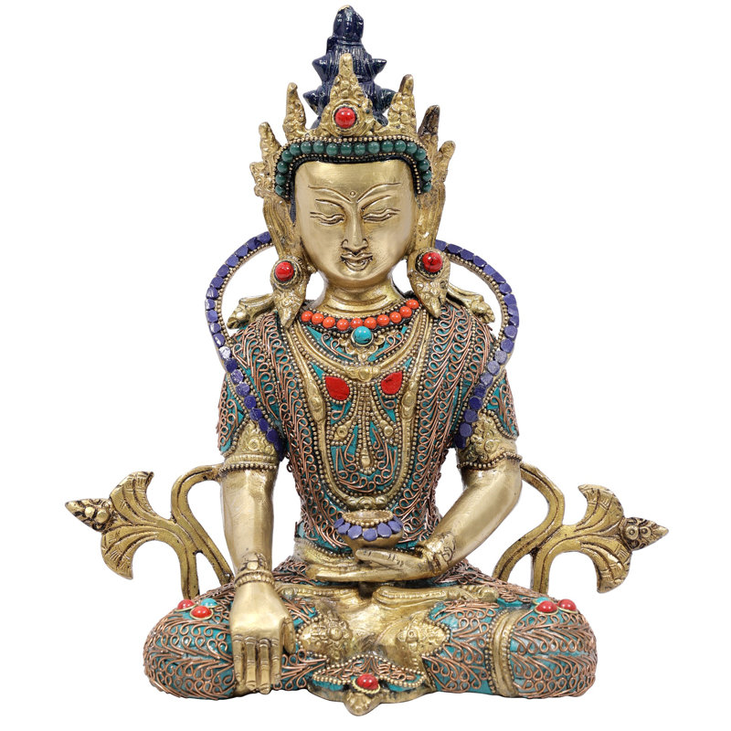 Figurine bouddha couronné en Bhumisparsha Mudra