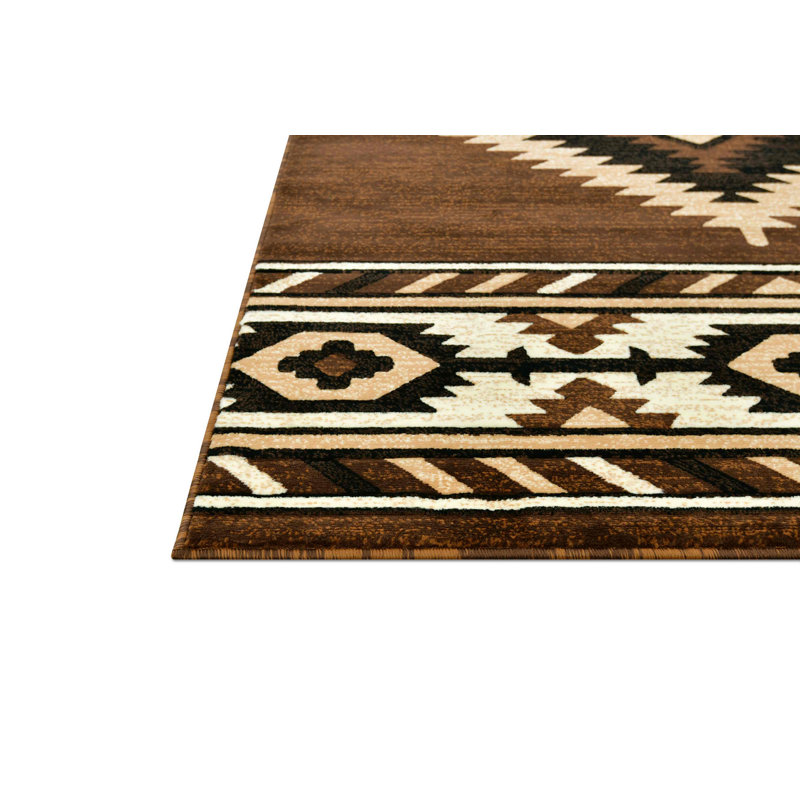 Tapis de style sud-ouest beige HR Brown, Tapis de couloir 2 pi x 7 pi 2 po