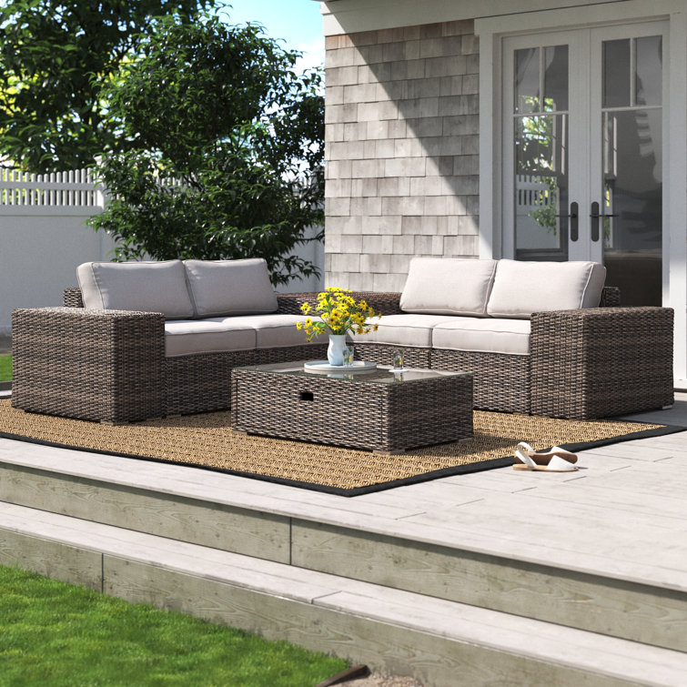 Ensemble de conversation modulaire en rotin 8 pièces avec coussins Demarest