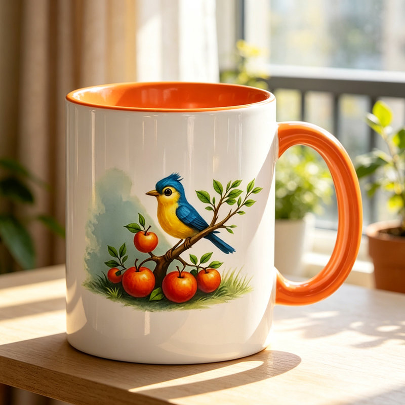 1pc with Bluebird& Apple Tree Branch Design Ceramic Coffee Mug Coffee Cup Tea Mug Halloween Gift Reusable for Reading ideal for reading breaks can hold Tea Milk.