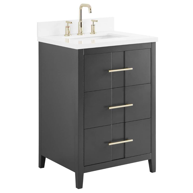 Iconic 24" Freestanding Standard Single Bathroom Vanity with Top, Black, Gold