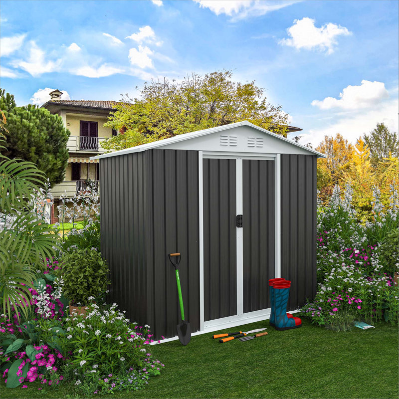 Outdoor Storage Sheds 6Ftx4ft Apex Roof, Gray, 72" H x 74.5" W x 45" D
