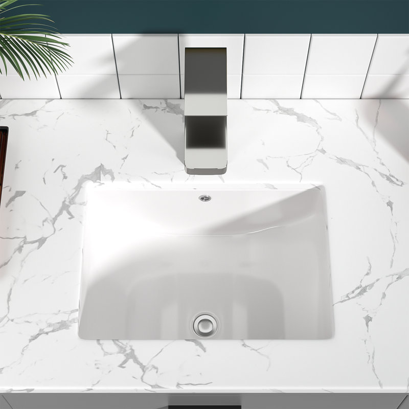 Lavabo de salle de bain rectangulaire encastré en céramique avec trop-plein 21 po L x 14 po, Blanc