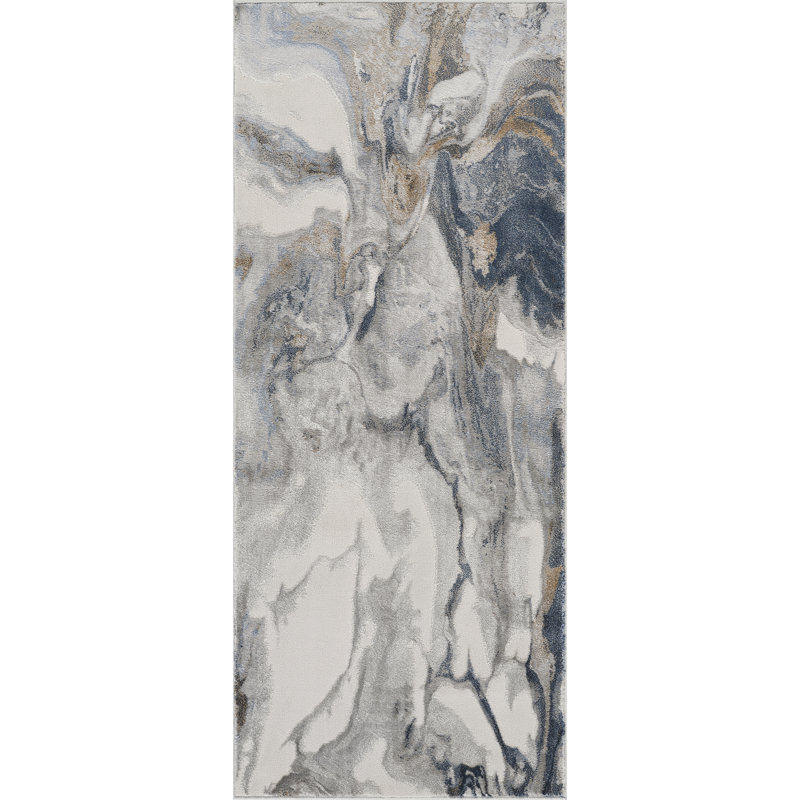 Seema REG140A Abstract Grey Blue Area Rug, Runner 2'6" x 6'