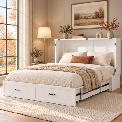 Grand lit escamotable avec 2 tiroirs et matelas USB