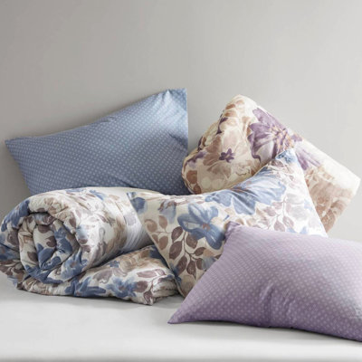100% Comforter With Sheets, Twin, Blue Floral Design Twin Breathable Microfiber