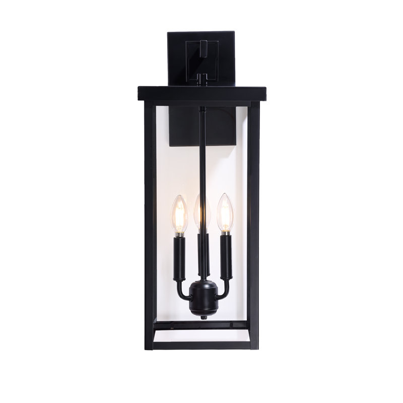 Transparent Glass Black 3 Light Outdoor Lamp, 22.4" H x 9.05" W x 10" D, Black