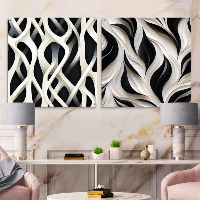Corenzo - Ensemble de 2 peintures murales abstraites en acrylique, H 16 po x l 33 po