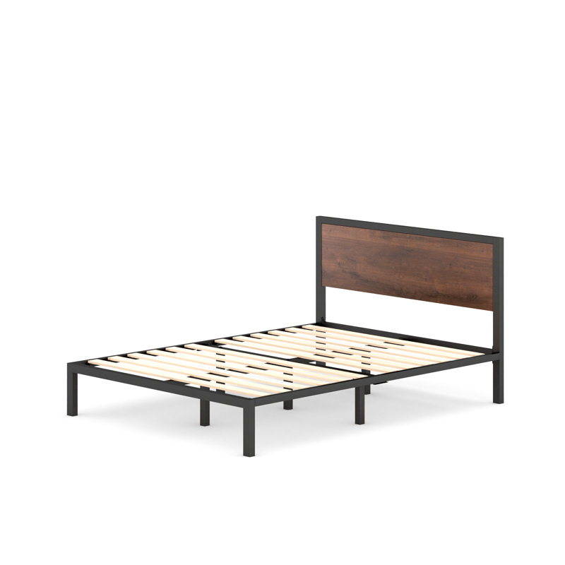 Slovan Modern Metal Platform Bed frame with Wooden Headboard, Double (4'6)
